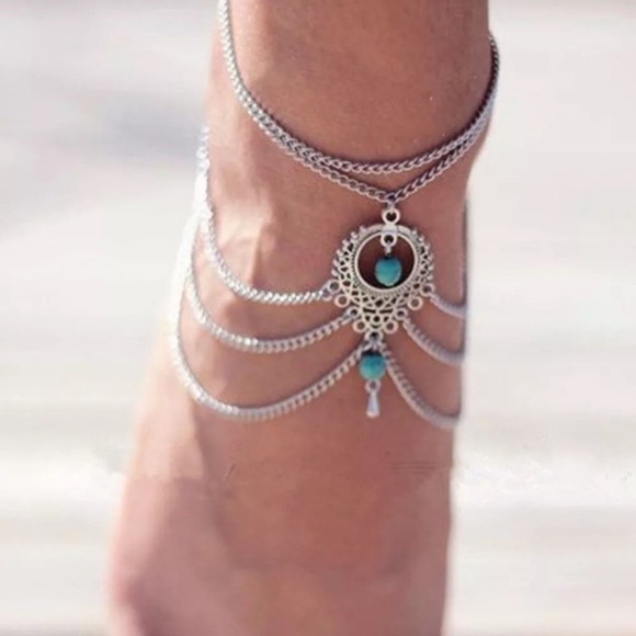 Boho Style Silver Colored Anklet - Picture 3 of 6